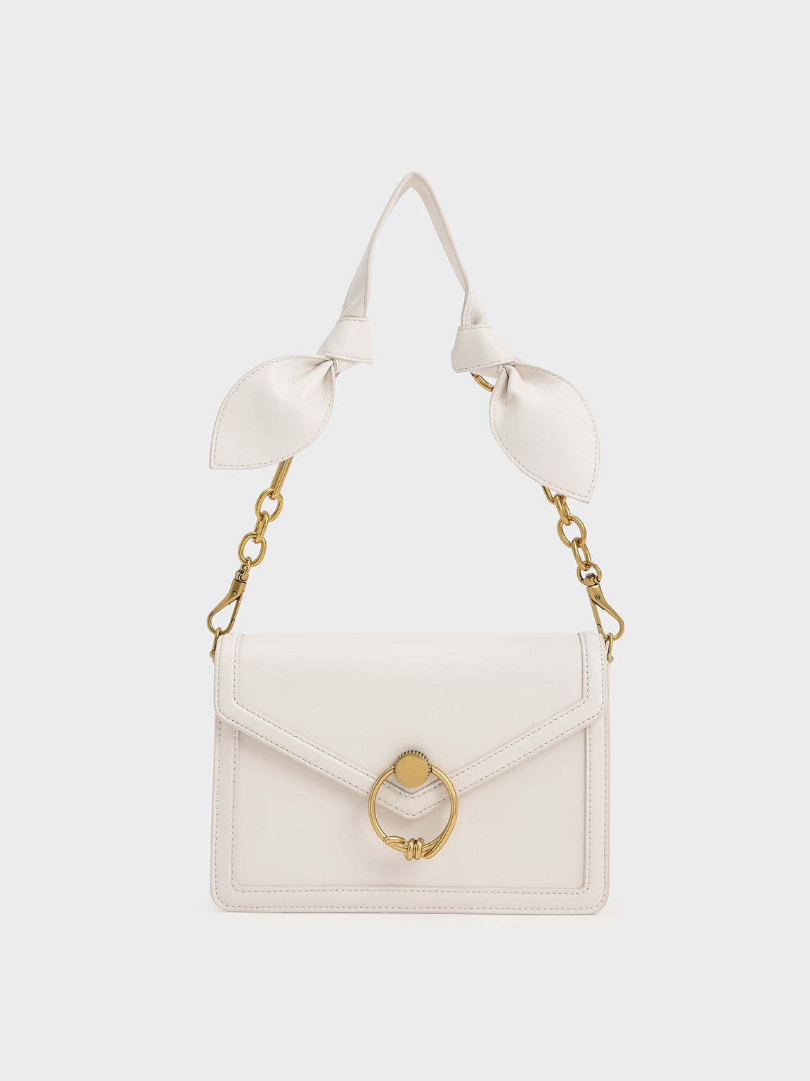 Túi Charles & Keith Joelle Ring Push-Lock Envelope Shoulder - Cream [ CK2-20781657 ]