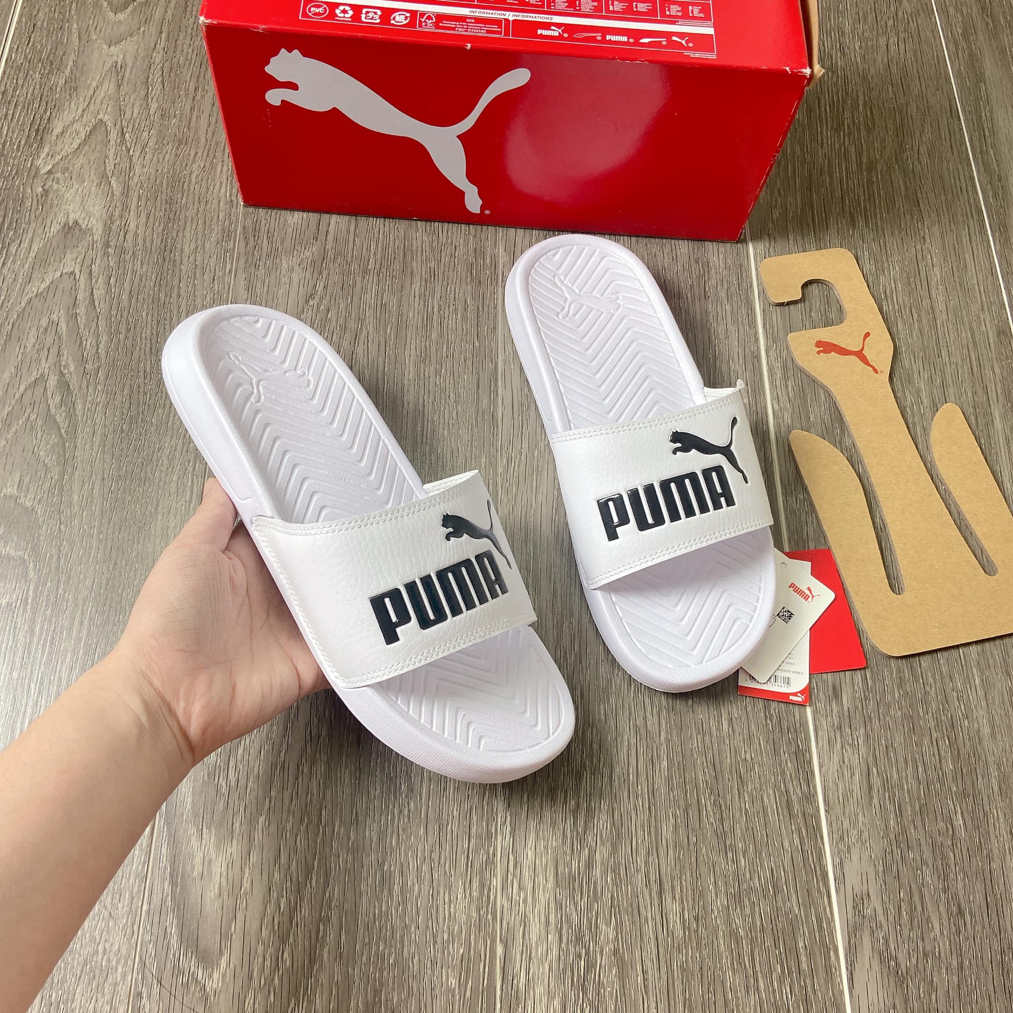 Dép Puma Popcat Mens Slides White Black 360265 12
