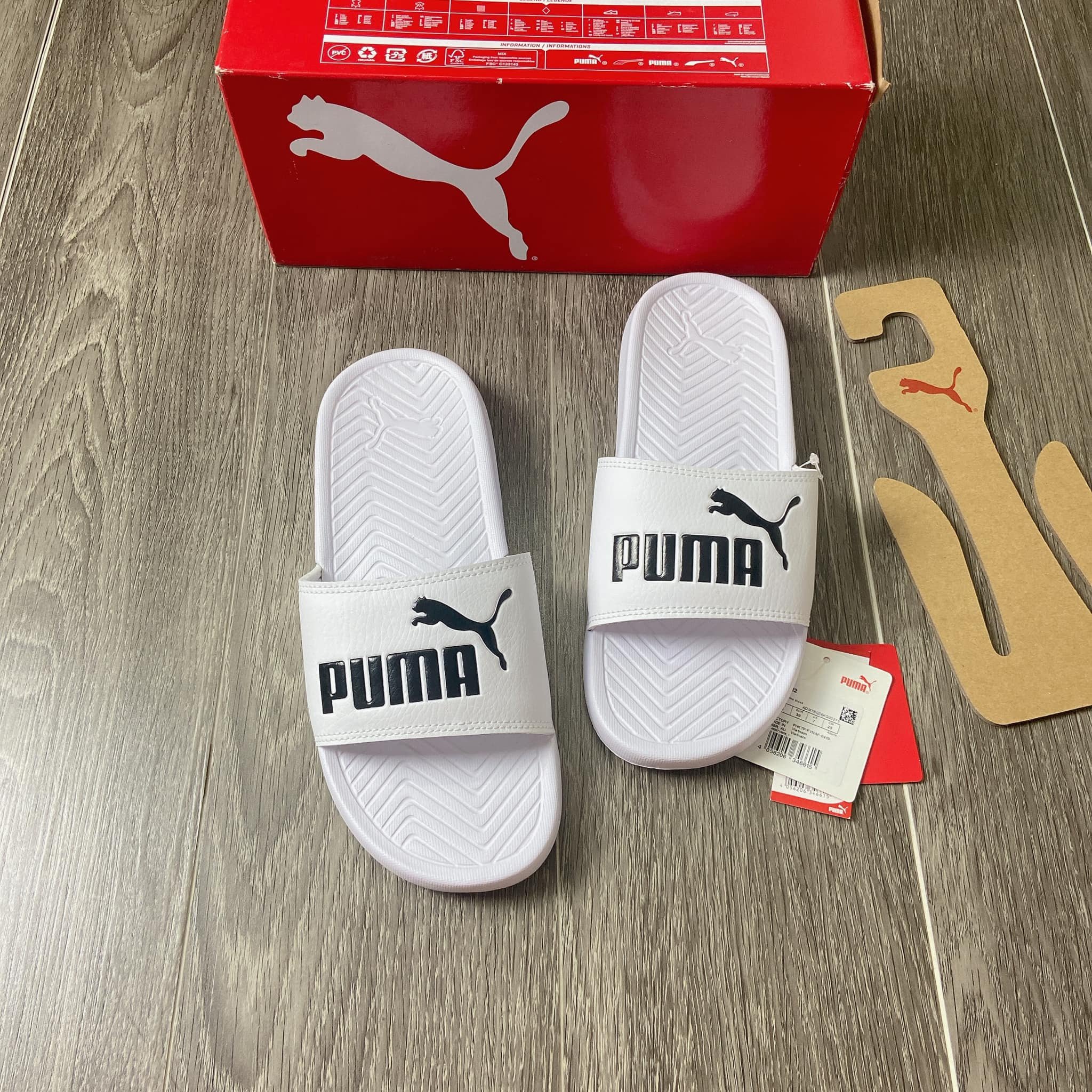 Dép Puma Popcat Mens Slides White Black 360265 12