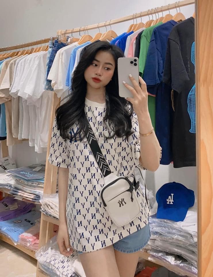 Áo Thun MLB MONOGRAM All-Over T-Shirt-NY Trắng- Xanh ( 3ATSM1023-50CRS )