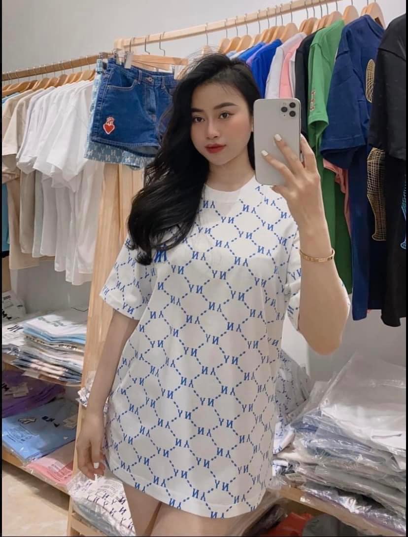 Áo Thun MLB MONOGRAM All-Over Print T-Shirt Trắng - Xanh ( 3ATSM4023-50WHS )