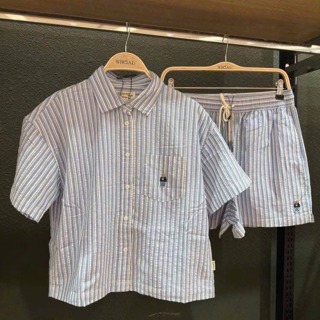 Set Quần Áo Whoau Seve Seersucker Crop Blue [ WHYWF3712F-00 ]