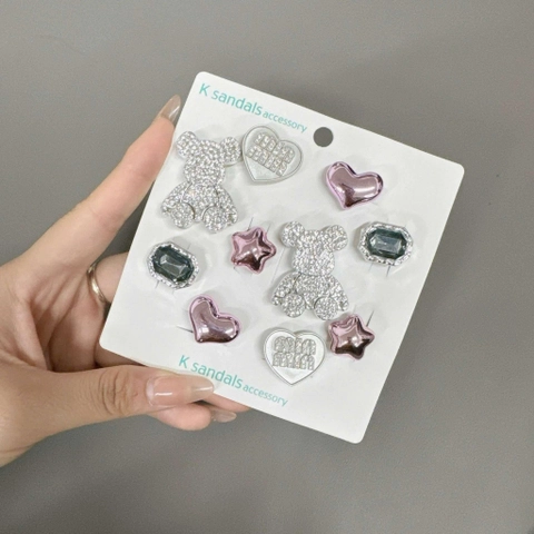 Combo 10 chiếc Jibbitz Crocs, Sticker Gắn Dép, Charm Bearbrick