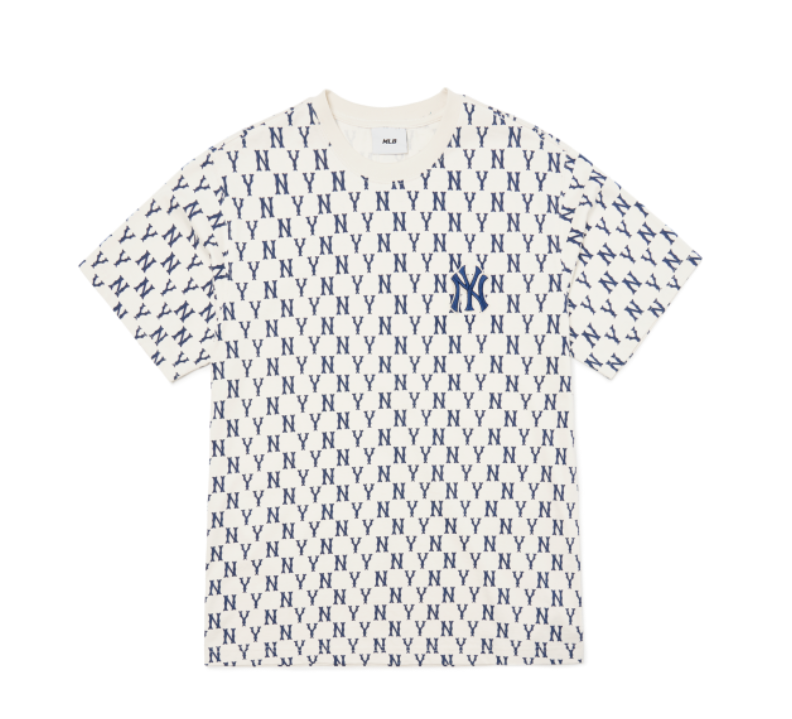 Áo Thun MLB MONOGRAM All-Over T-Shirt-NY Trắng- Xanh ( 3ATSM1023-50CRS )
