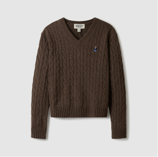 Áo Whoau Seve Cable V Neck Pull Over Brown [ WHKAE4912F-01 ]