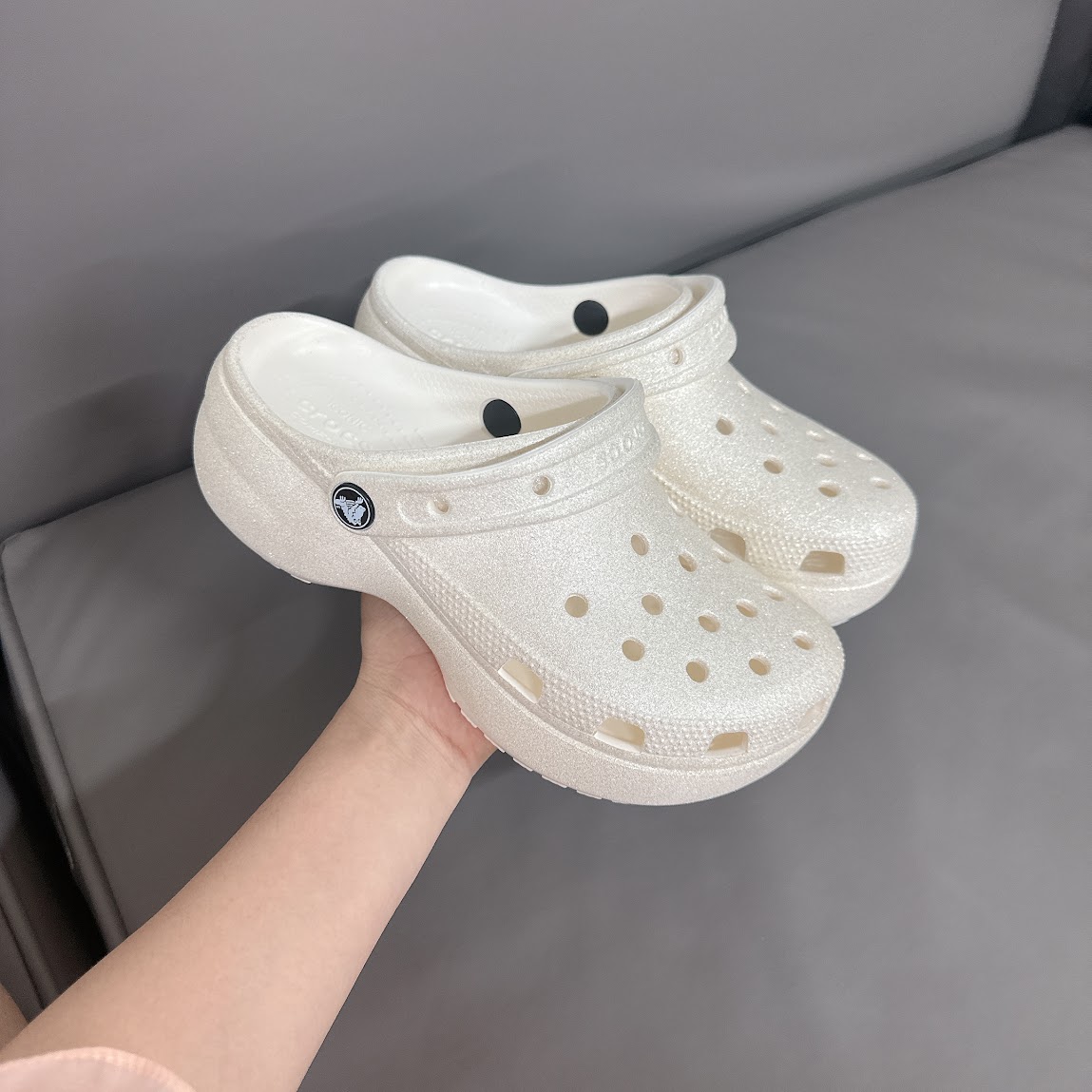 Dép Crocs Classic Platform Glitter Clog W Chalk Ivory [ 207241-0WV ]