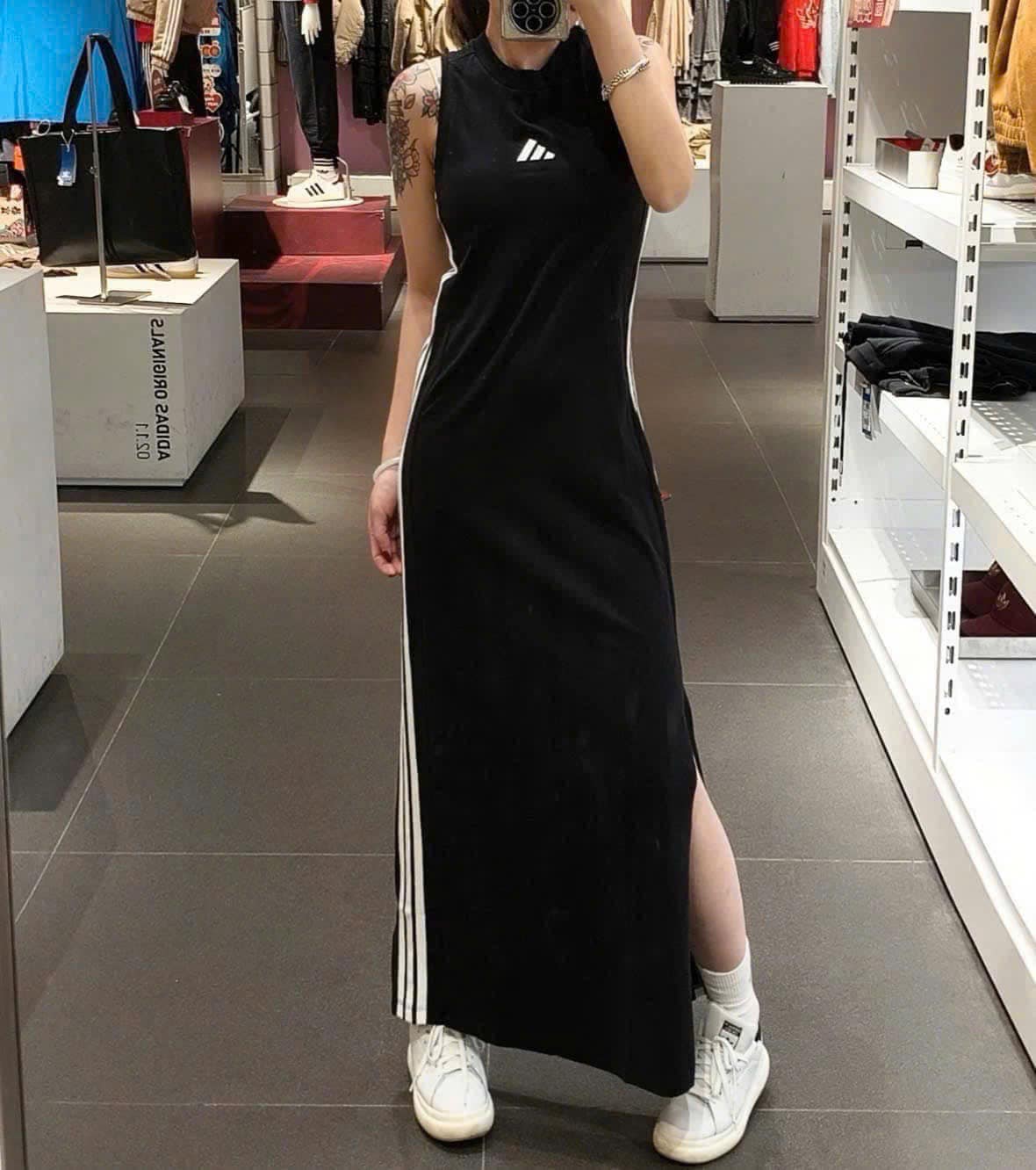 Váy Adidas Essentials 3-Stripes Long Racerback Dress Black [ JE1208 ]