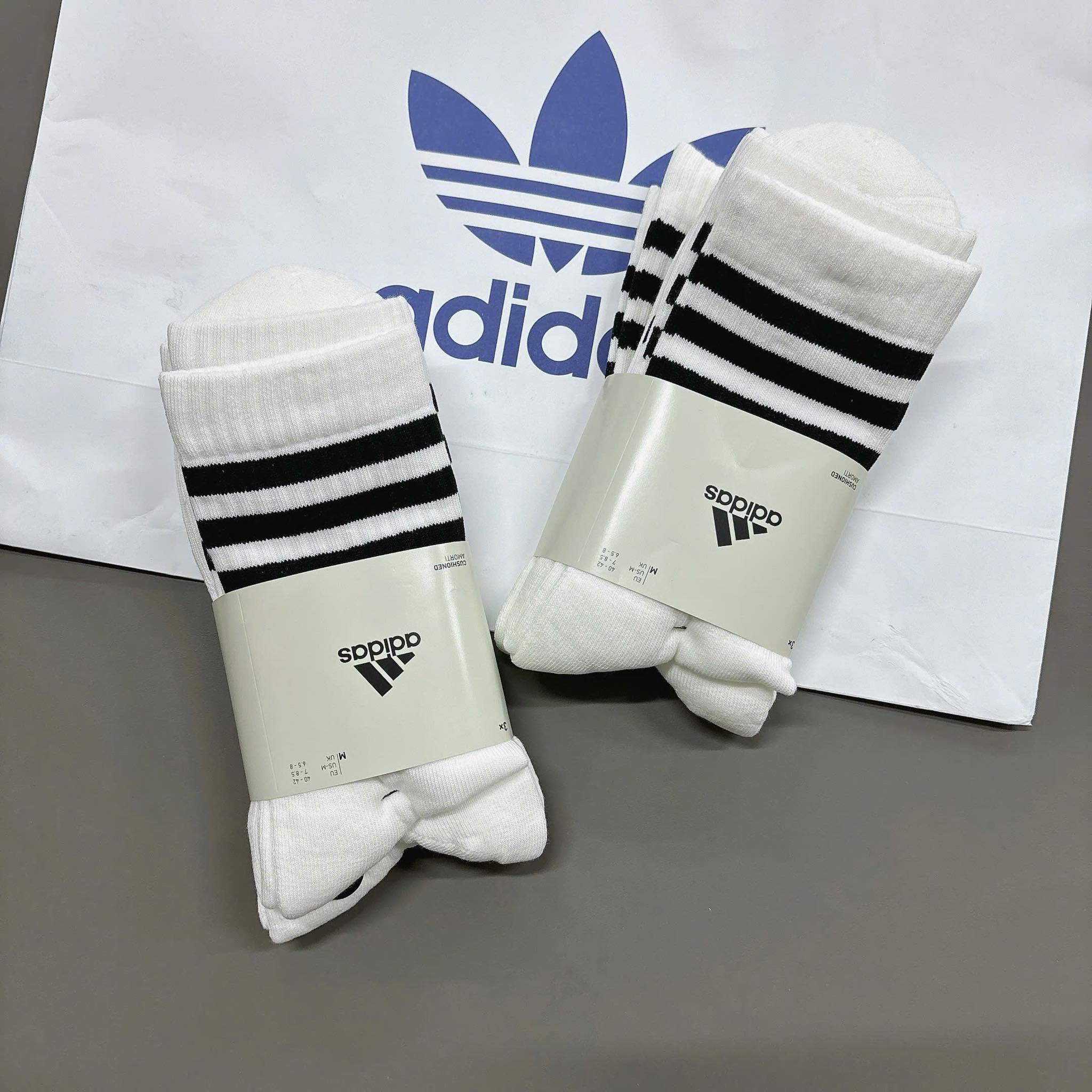 Set Tất Adidas 3-Stripes Cushioned Crew Socks 3 Pairs White [ HT3458 ]