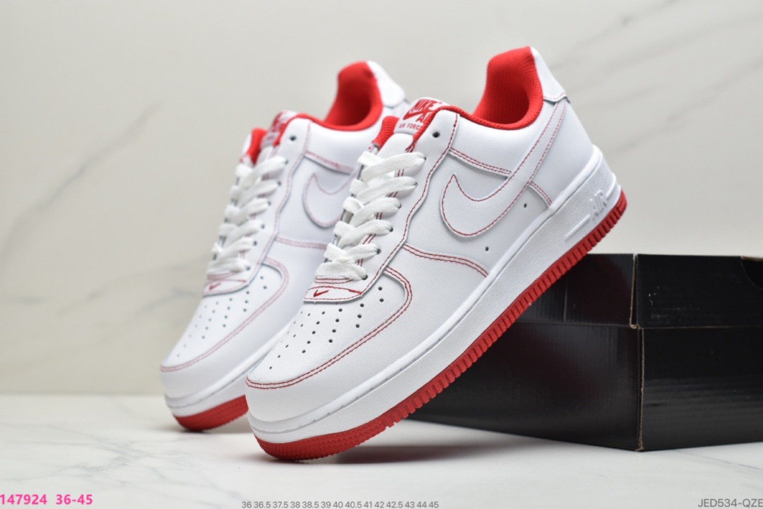Giày Nữ Nike AF1 GS viền đỏ CW1575-100