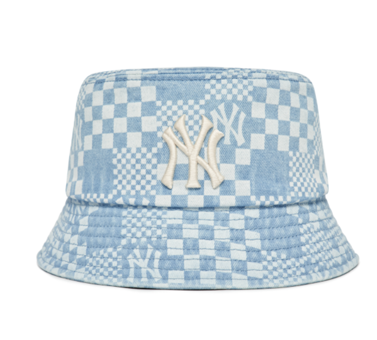 Mũ MLB Bucket Hat Checkerboard Denim NY Xanh Nhạt 3AHT8602N-50BLL