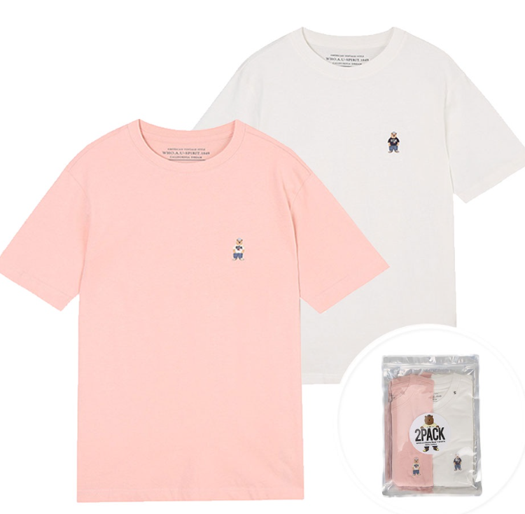 Set Áo  Phông Gấu WHOAU Hồng - Trắng [ WHRAC2102U-03 ]