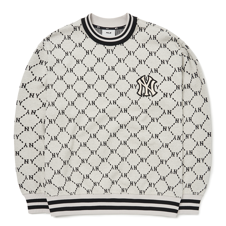 Áo Sweater MLB Check Front Logo New York Yankees White 31MTE204150I   Sneaker Daily