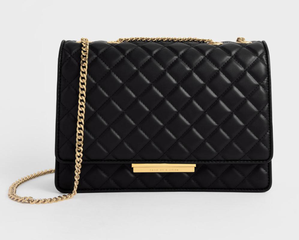 Túi Đeo Vai Charles & Keith Double Chain Handle Quilted Bag Màu Đen [ CK2-20681002-3 ]