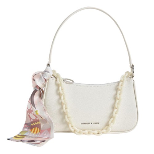Túi Charles & Keith Alcott Scarf Chain-Link Shoulder Bag Cream Màu Trắng Kem [ CK2-80151122 ]