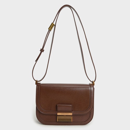 Túi Đeo Chéo Charles & Keith Metallic Push-Lock Crossbody Bag Màu Nâu [ CK2-80781400 ]