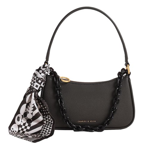 Túi Đeo Vai Charles & Keith Alcott Scarf Chain-Link Shoulder Bag Màu Đen Rêu [ CK2-80151122 ]