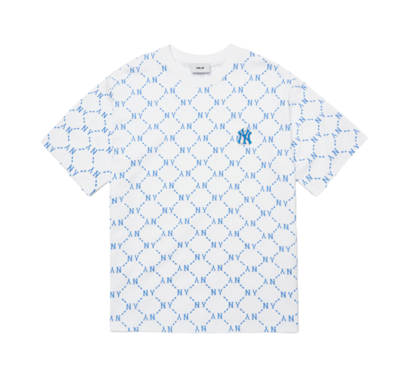 Áo Thun MLB MONOGRAM All-Over Print T-Shirt Trắng - Xanh ( 3ATSM4023-50WHS )
