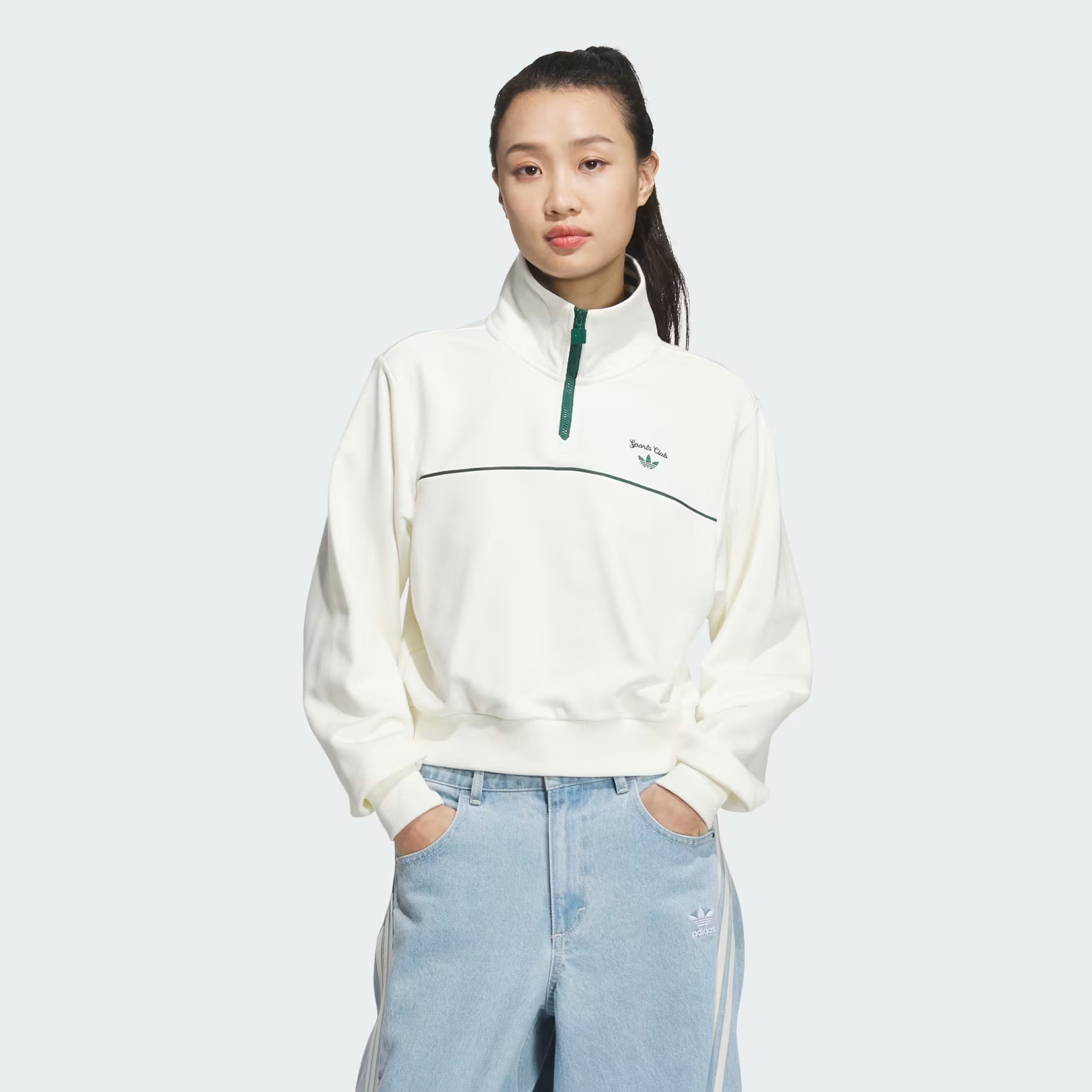 Áo Adidas Retro Sport Sporty Club Zipper Crew Sweatshirt White [ JM8014 ]
