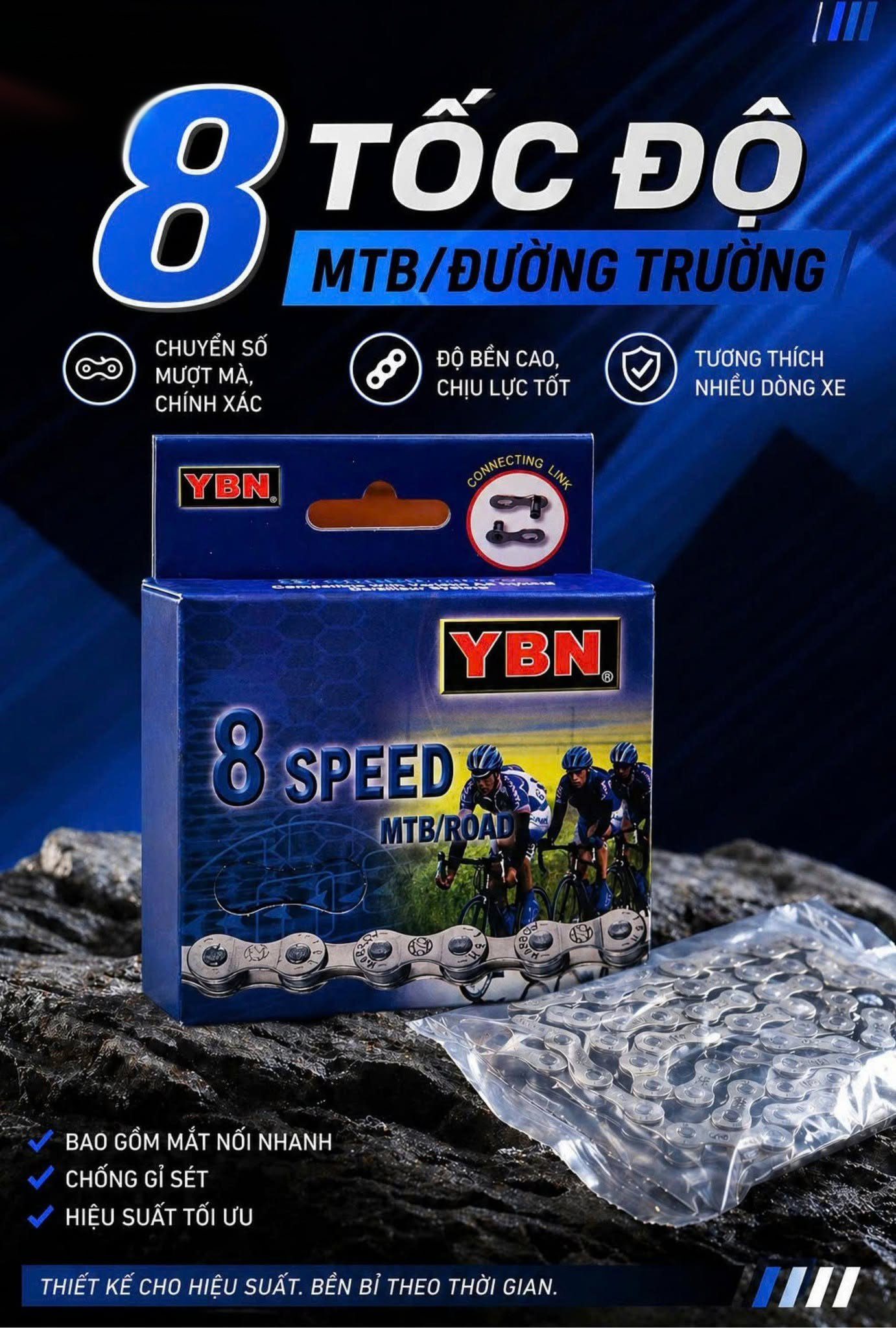 [CHÍNH HÃNG Taiwan] Sên xe đạp YBN S8-S2 116L hộp vuông