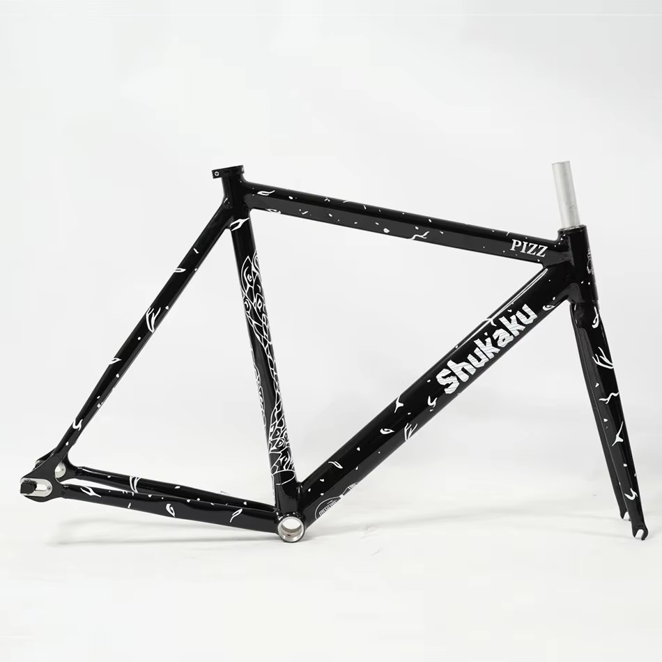 Khung xe đạp fixed gear SHUKAKU 2024 đen chữ trắng chính hãng