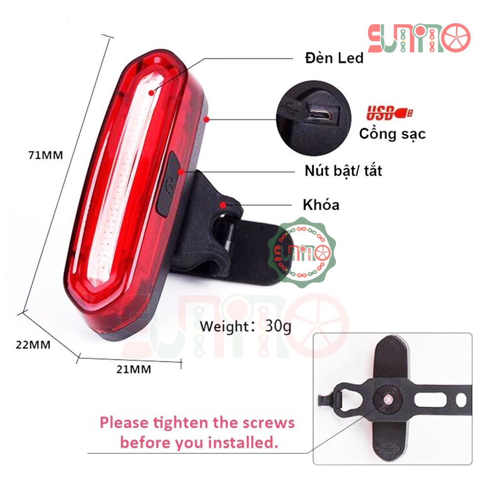 Đèn hậu xe đap AQY-096 nháy 3 màu chống nước chính hãng