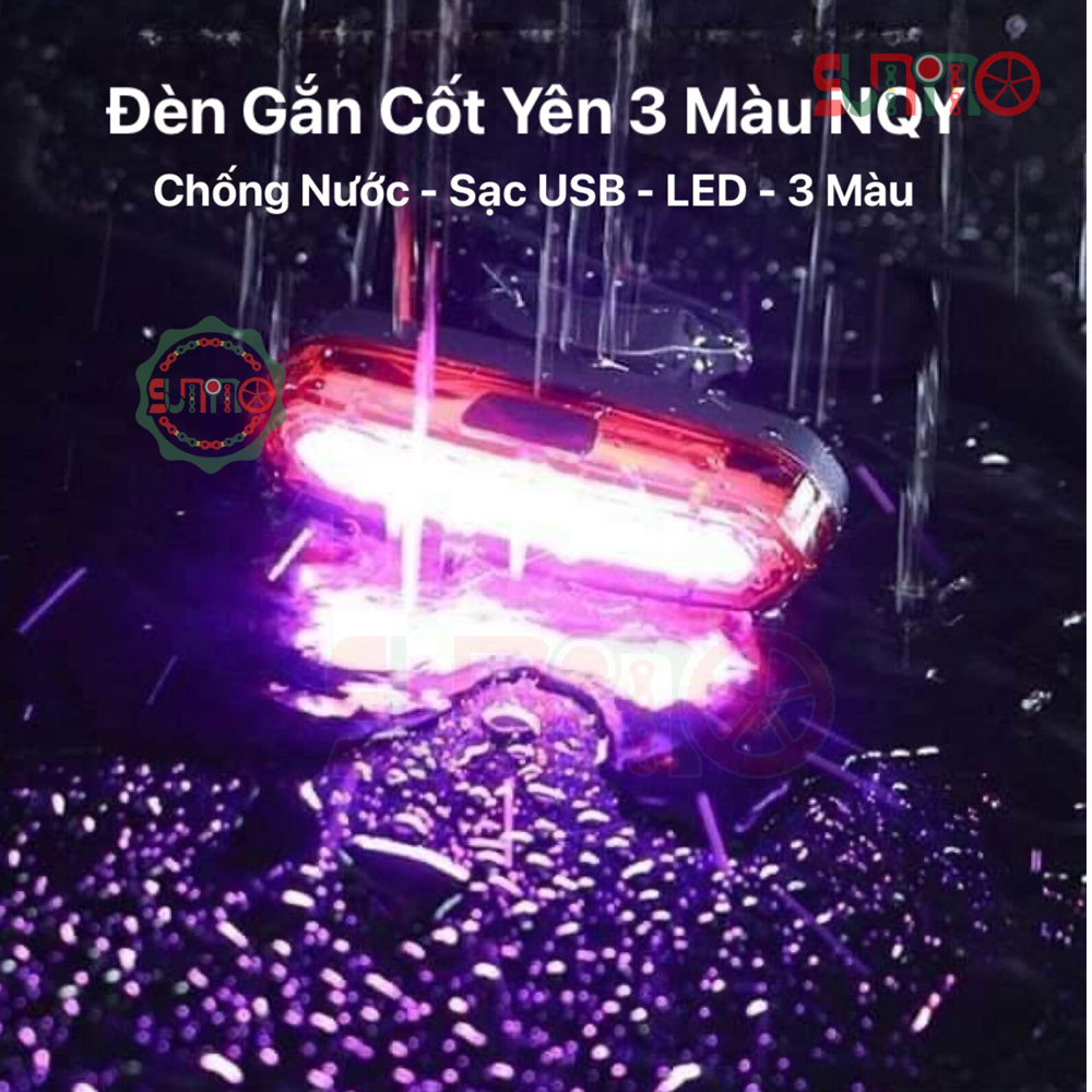 Đèn hậu xe đap AQY-096 nháy 3 màu chống nước chính hãng