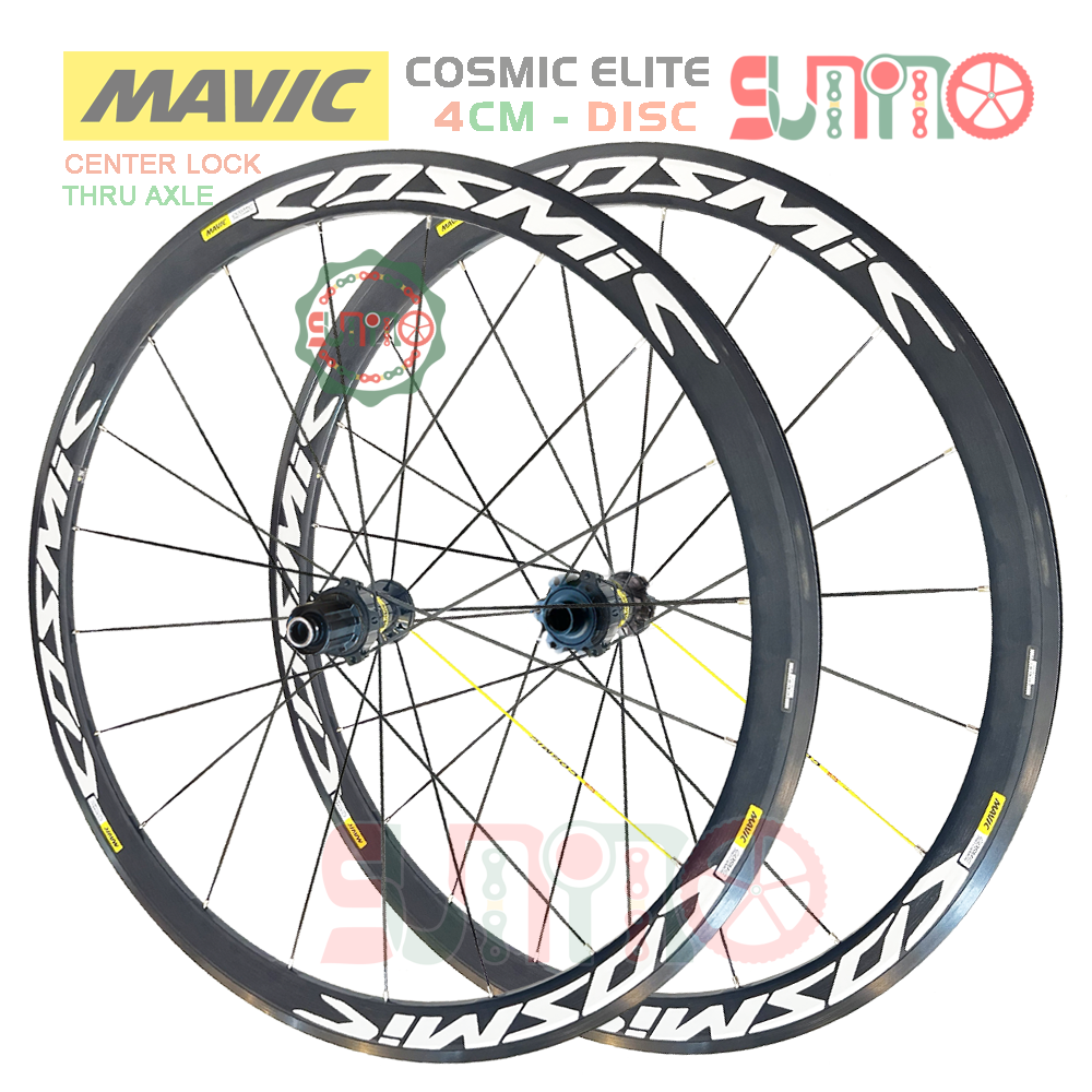 Vành bộ nhôm 4cm xe đạp road MAVIC Cosmic Elite hub THRU áo carbon cối thả HG thắng dĩa center lock