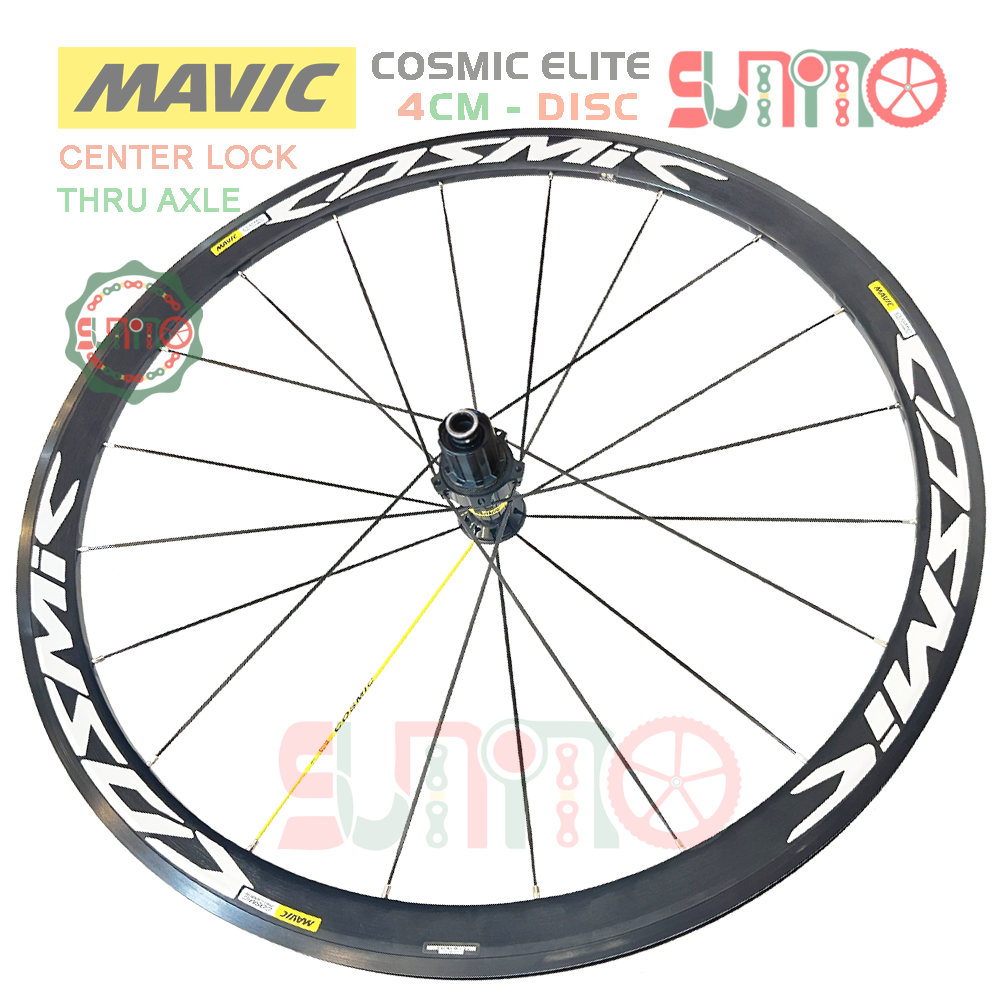 Vành bộ nhôm 4cm xe đạp road MAVIC Cosmic Elite hub THRU áo carbon cối thả HG thắng dĩa center lock