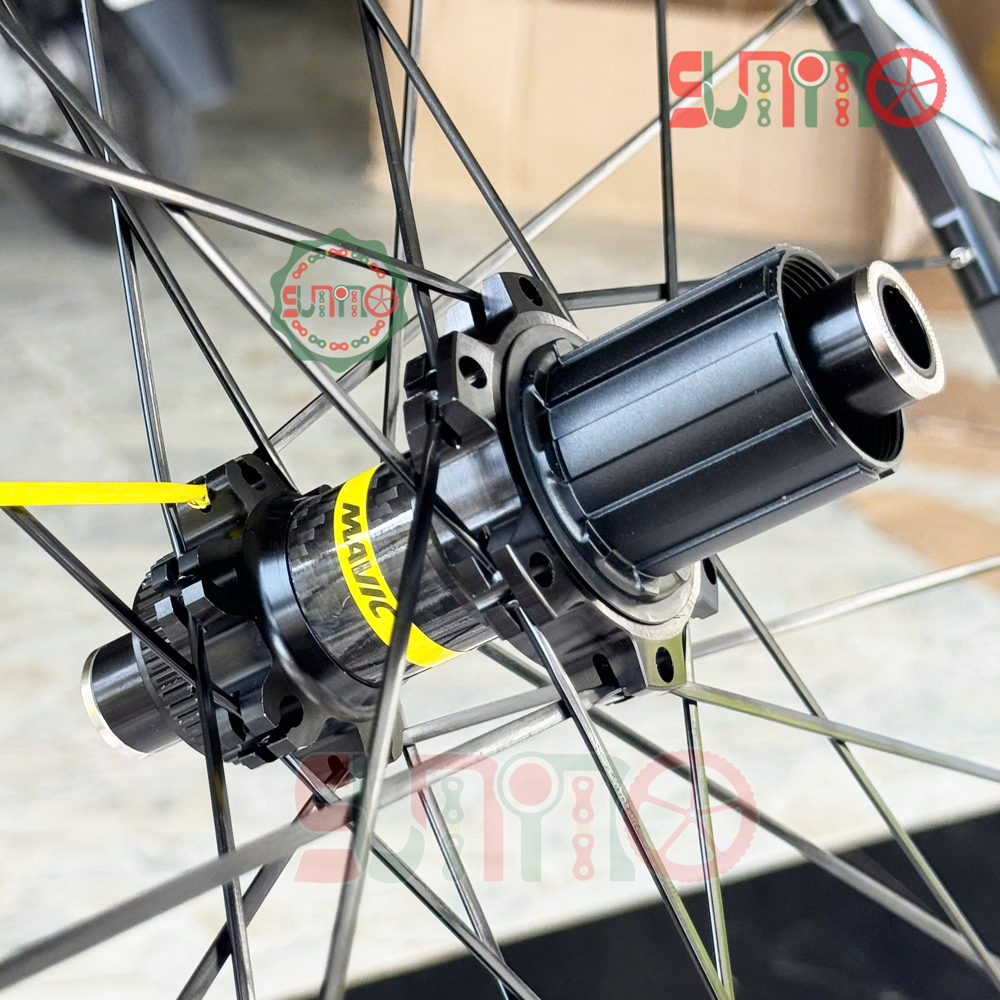 Vành bộ nhôm 4cm xe đạp road MAVIC Cosmic Elite hub THRU áo carbon cối thả HG thắng dĩa center lock