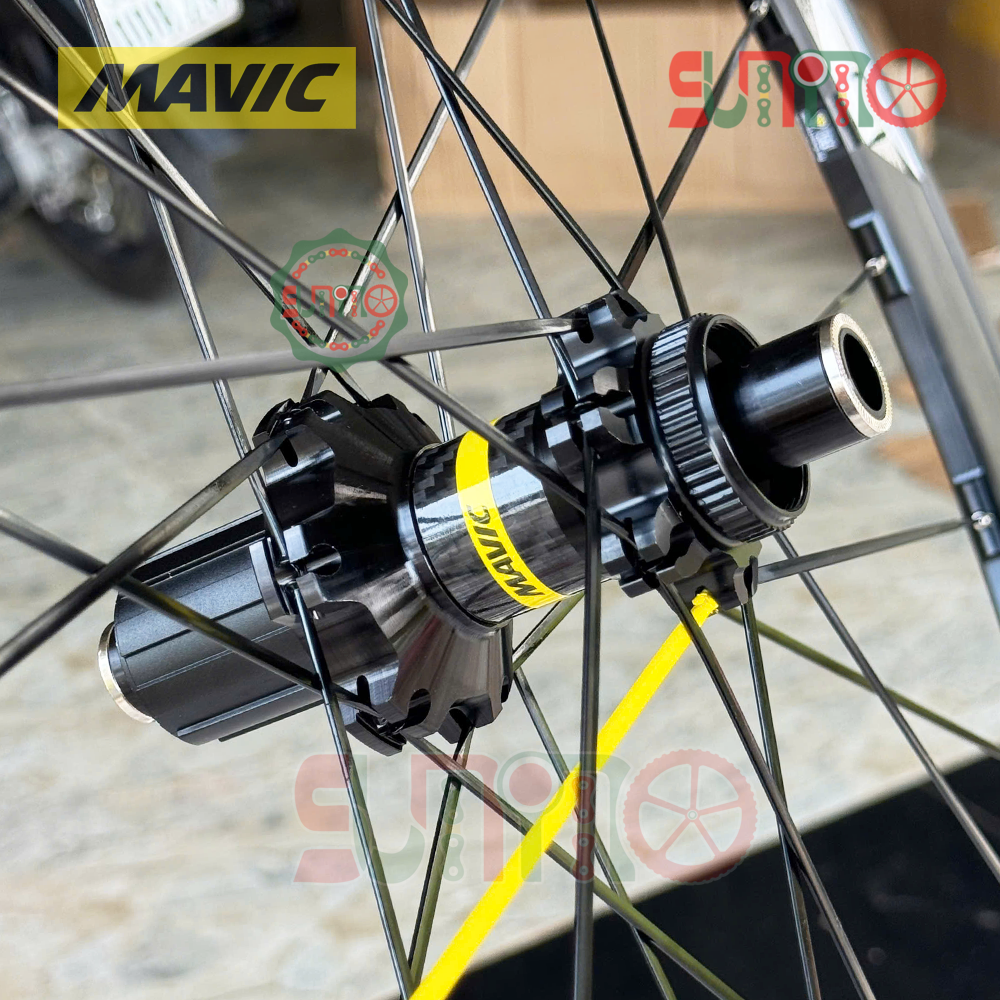 Vành bộ nhôm 4cm xe đạp road MAVIC Cosmic Elite hub THRU áo carbon cối thả HG thắng dĩa center lock