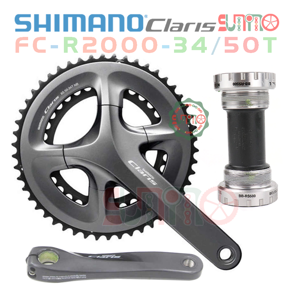 Giò dĩa cốt rỗng SHIMANO Claris R2000 34/50T kèm BB vặn chính hãng