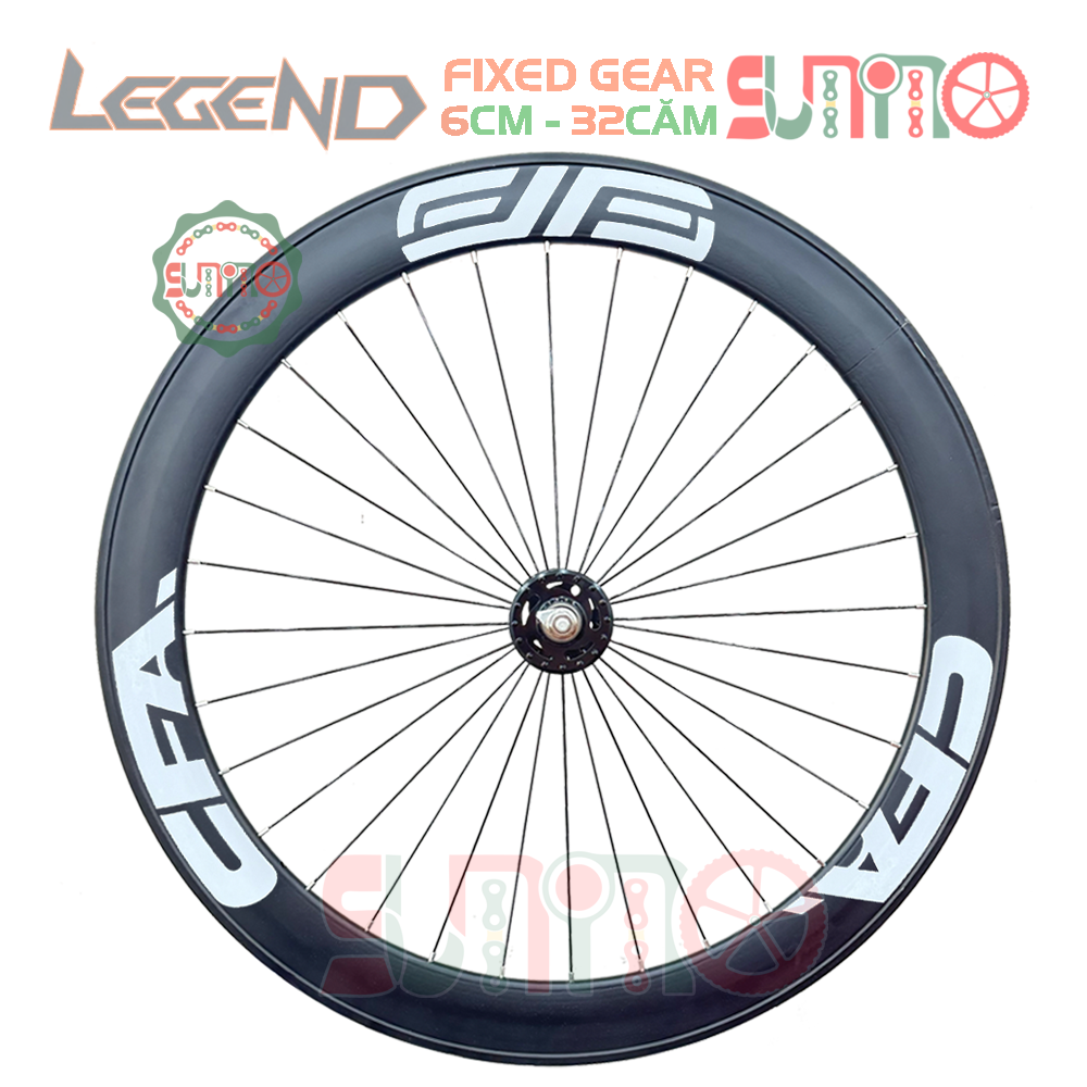 Vành bộ 6cm xe fixed gear hub LEGEND bạc đạn màu đen kèm tem vành