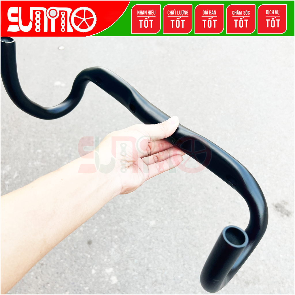 Ghi đông cong dẹt TRUVATIV 31.8x420 có lổ âm giây gắn xe đạp đua