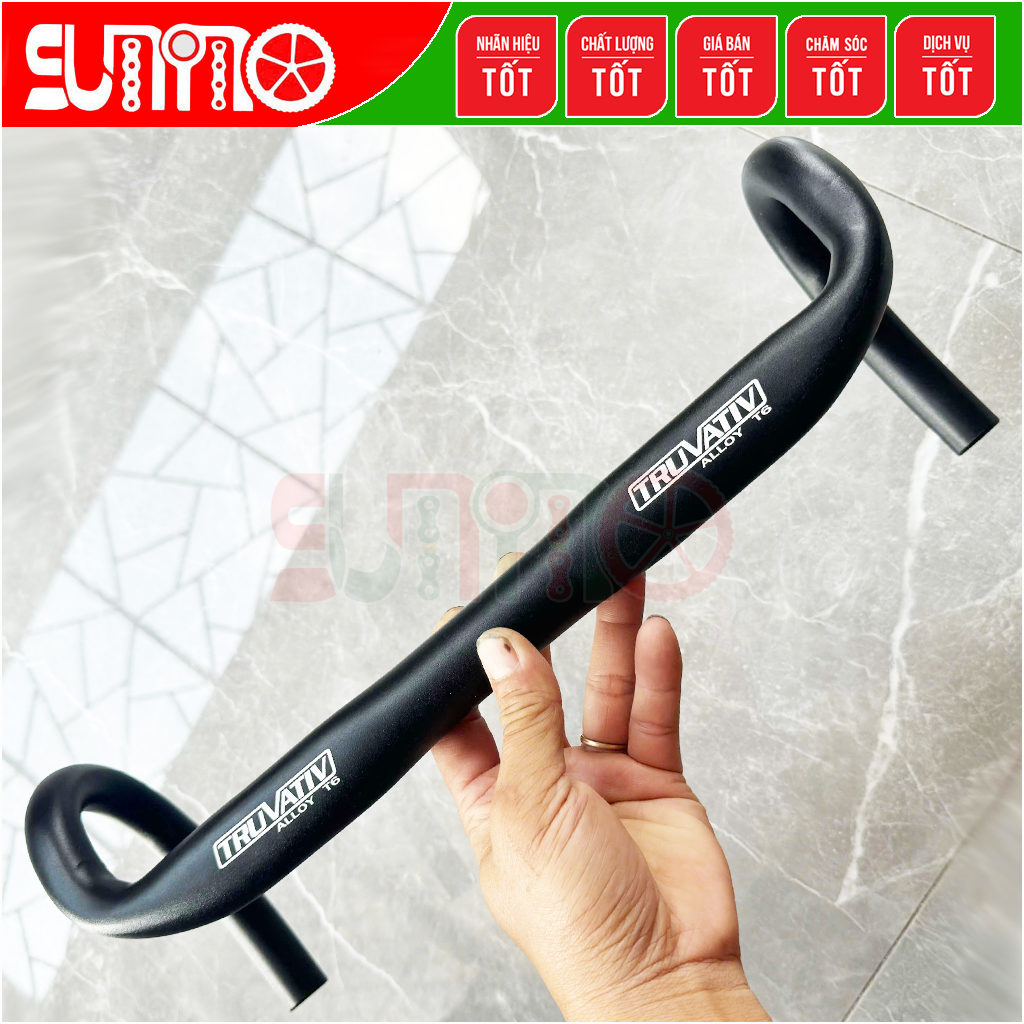 Ghi đông cong dẹt TRUVATIV 31.8x420 có lổ âm giây gắn xe đạp đua