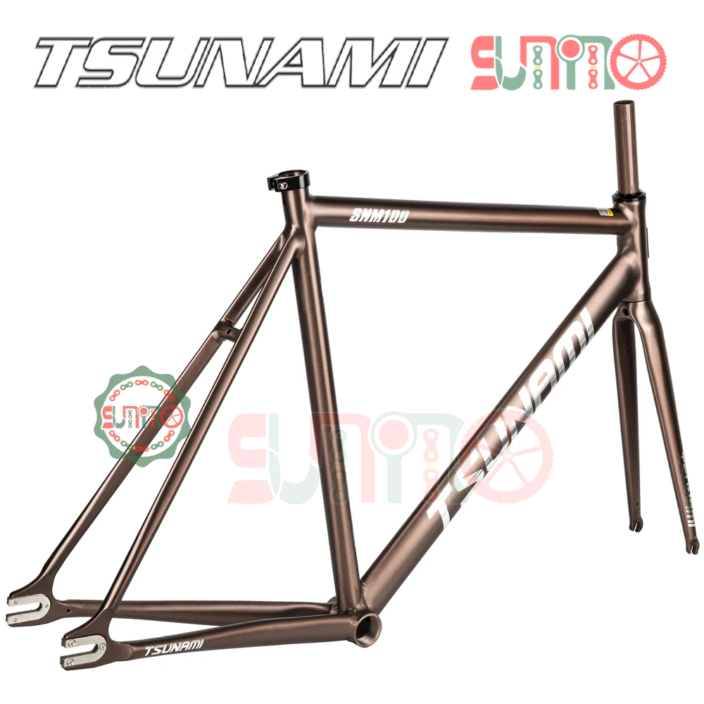 Sườn xe đạp fixed gear TSUNAMI SNM100 titan tự nhiên chính hãng