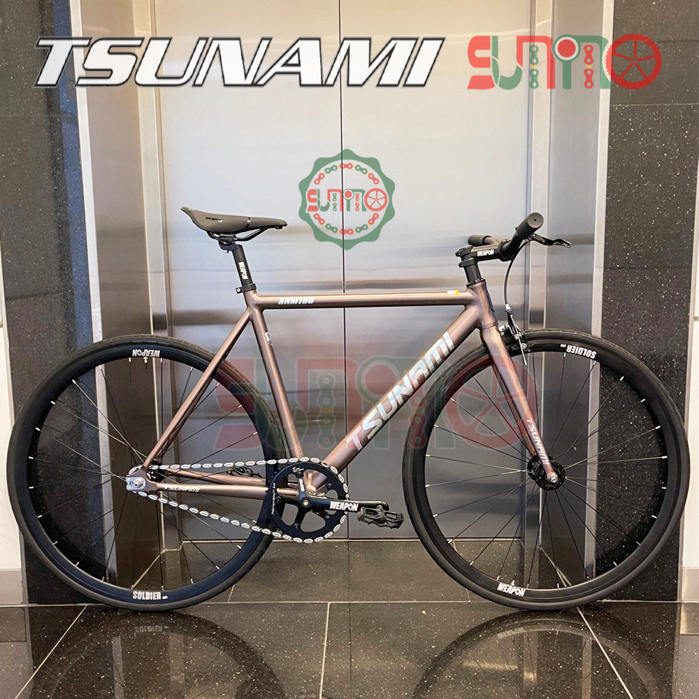 Sườn xe đạp fixed gear TSUNAMI SNM100 titan tự nhiên chính hãng