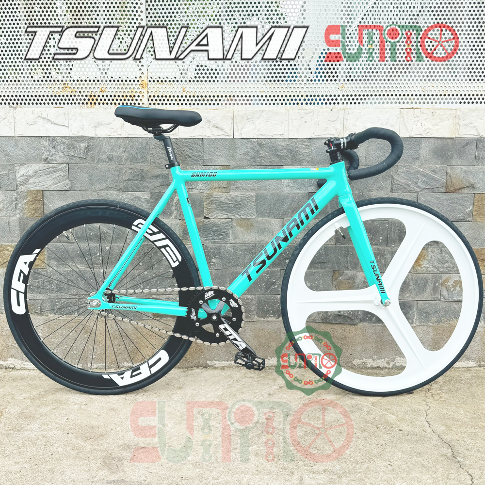 Sườn xe đạp fixed gear TSUNAMI SNM100 xanh ngọc chính hãng