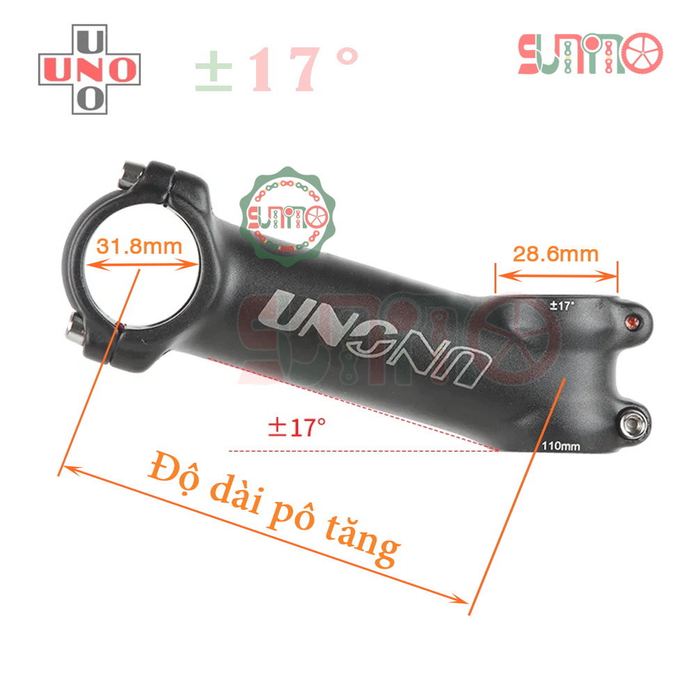 Pô tăng xe đạp UNO 17độ nhôm màu bạc
