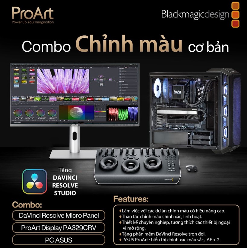 Giải pháp chỉnh màu cơ bản từ bàn chỉnh màu DaVinci Resolve Micro Panel và màn hình ASUS ProArt.