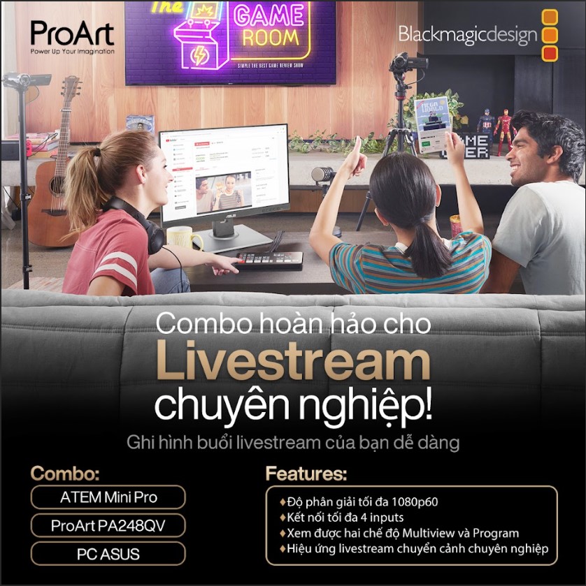 Giải pháp Livestream sử dụng ATEM Mini Pro kết hợp màn hình LCD ProArt của ASUS