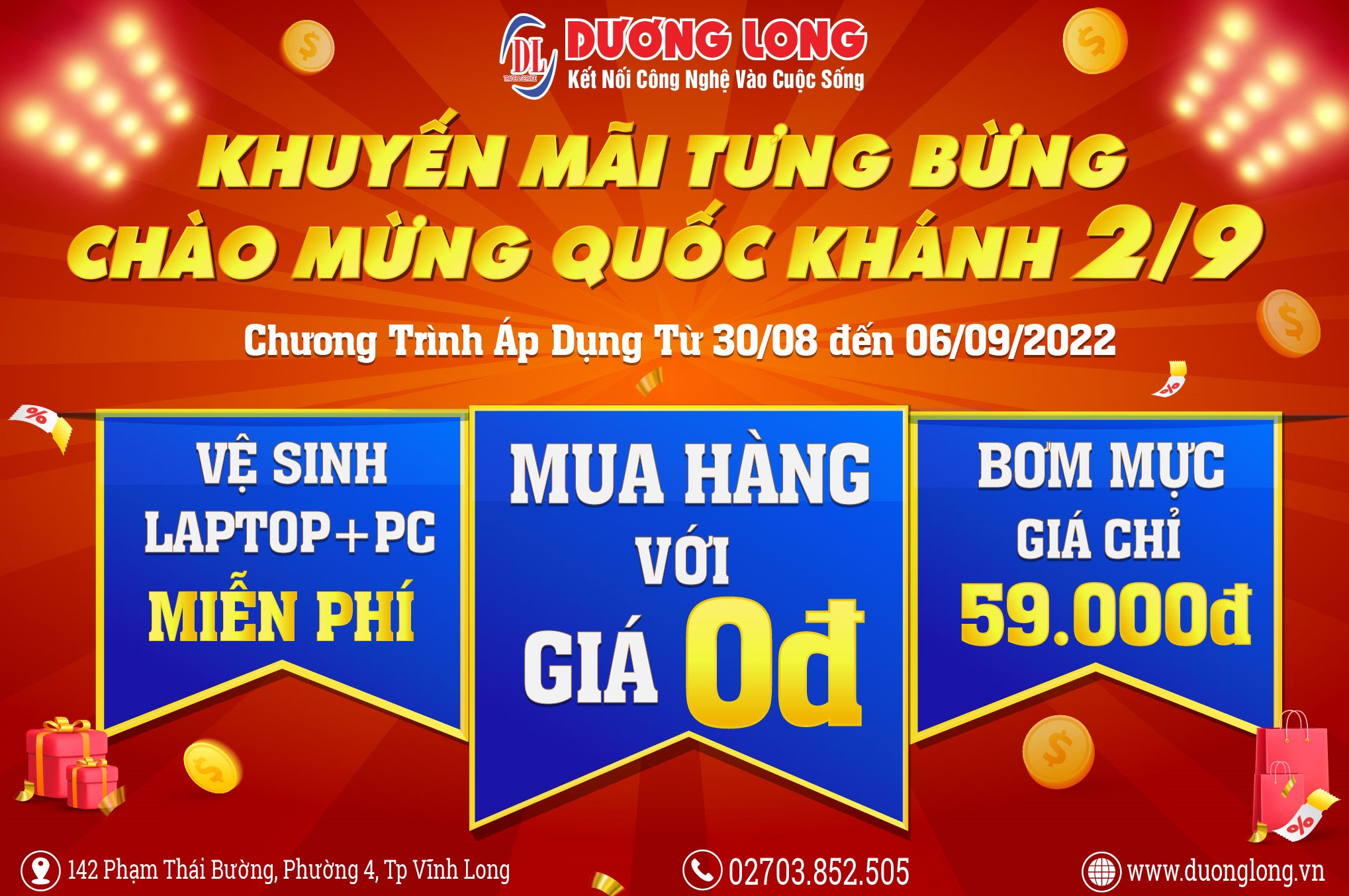 🎉🎉🎉 Khuyến mãi tưng bừng - Chào mừng Quốc Khánh 2/9.