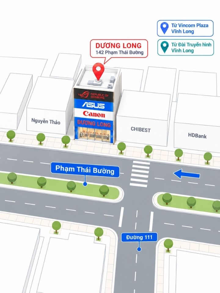 Sơ đồ đến Dương Long tại 142 Phạm Thái Bường, Vĩnh Long, đối diện đường 111