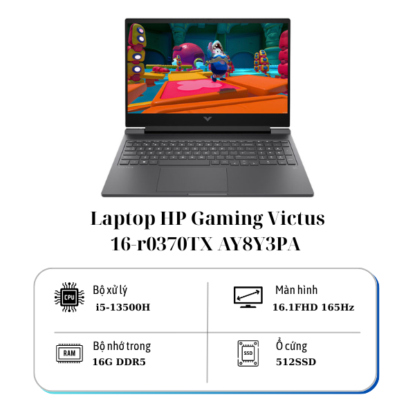 Laptop HP Gaming Victus 16-r0370TX AY8Y3PA (I5 13500HX/ 16GB/ 512GB SSD/ RTX 4060 8GB/ 16.1 inch FHD/ 165Hz/ Win11/ Black)