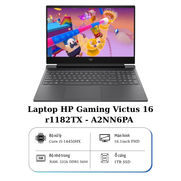 Laptop HP Gaming Victus 16-r1182TX A2NN6PA (I5 14450HX/ 32GB/ 1TB SSD/ RTX 4050 6GB/ 16.1 inch FHD/ 144Hz/ Win11/ Black)