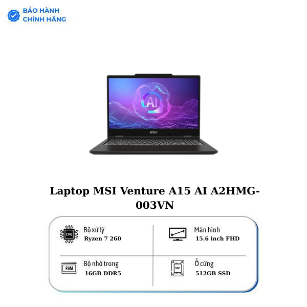 Laptop MSI Venture A15 AI A2HMG-003VN (Ryzen 7 260 | AMD Radeon Graphics | 15.6 inch FHD | 16 GB | 512GB | Win 11 | Xám)