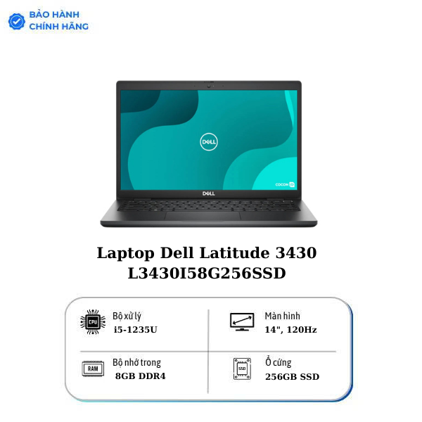 Laptop Dell Latitude 3430 L3430I58G256SSD ( Intel Core i5-1235U | 8GB | 256GB | 14 inch FHD | Intel Iris Xe | Ubuntu | Đen)