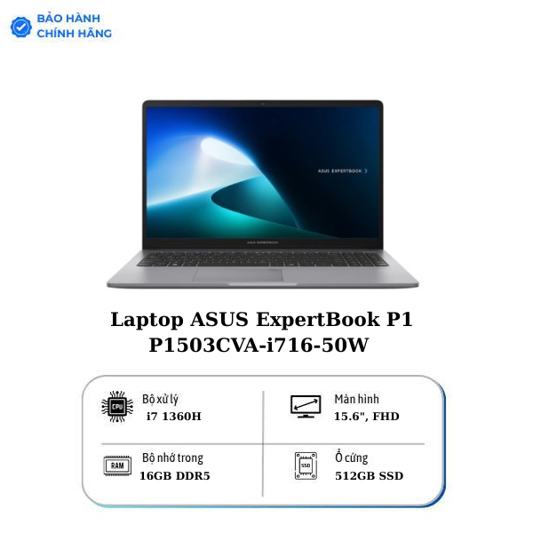 Laptop ASUS ExpertBook P1 P1503CVA-i716-50W (Core™ i7-13620H | 16GB | 512GB | Intel UHD Graphics | 15.6inch FHD | Win11 | Xám)