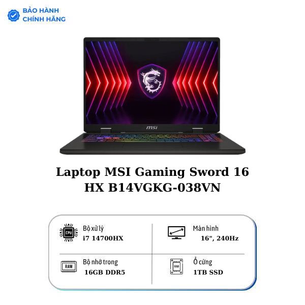 Laptop Gaming MSI Sword 16 HX B14VGKG 038VN