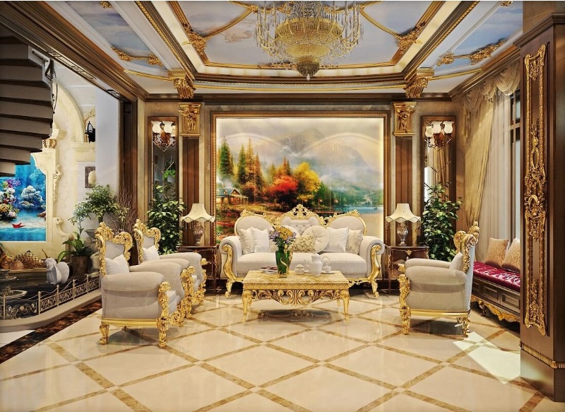 Thiết kế phòng khách biệt thự tân cổ điển top các mẫu đẹp cuốn hút