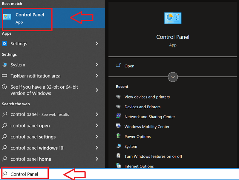 Mở Control Panel 